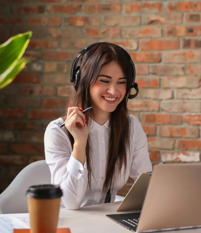 Young girl in virtual meeting 
