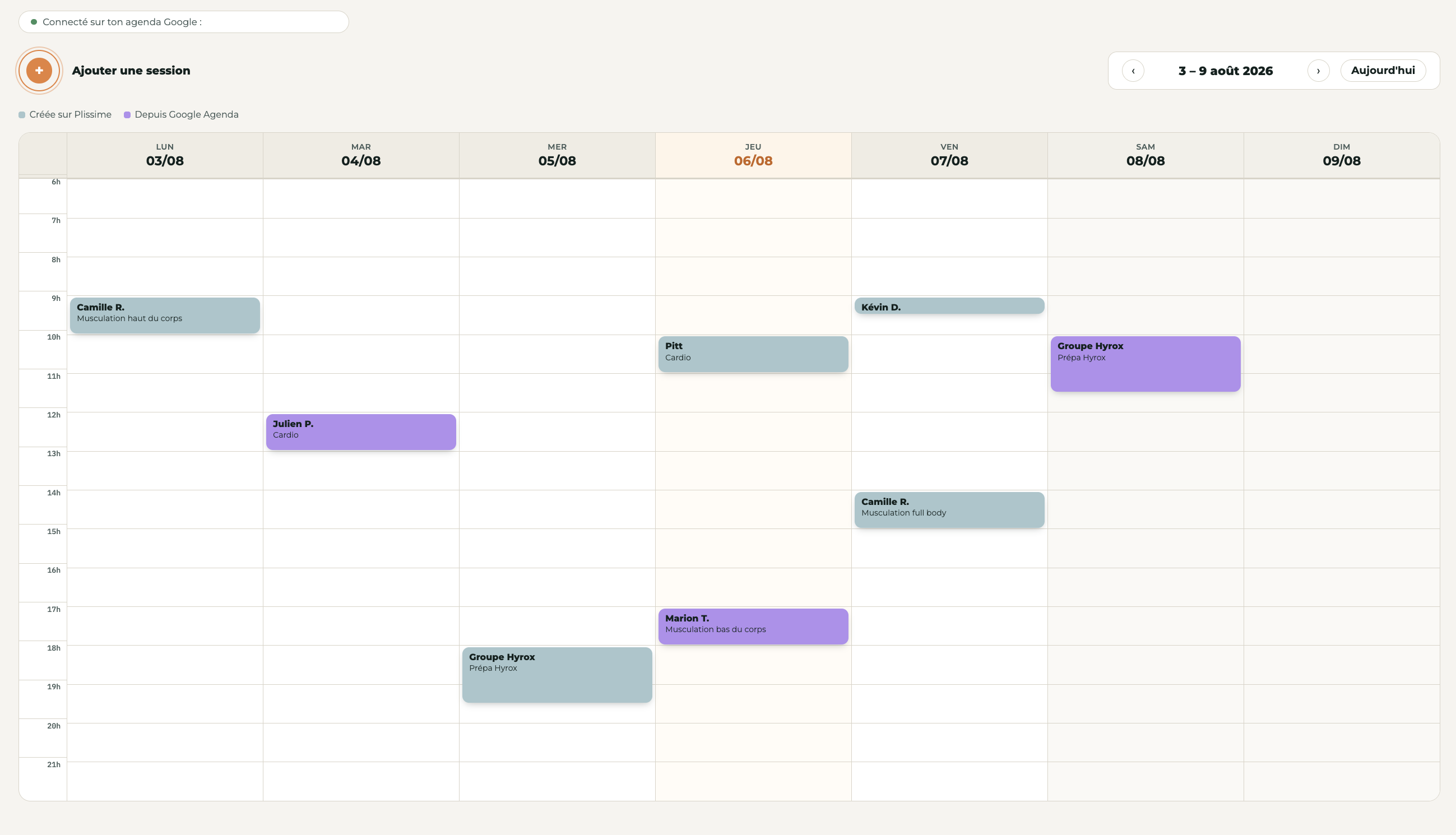 Vu de l'agenda synchronisé