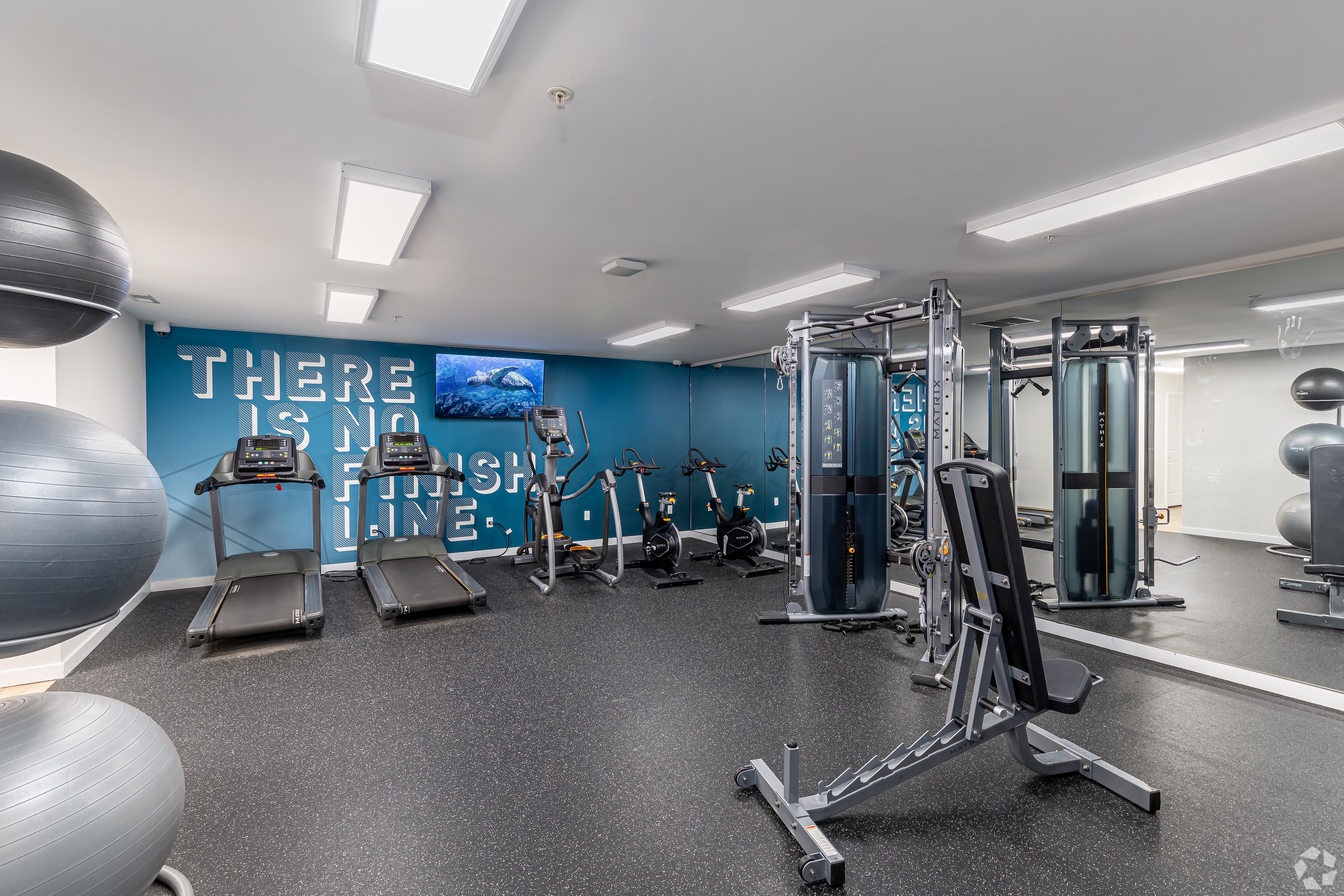 Fitness center with workout equipment and machines