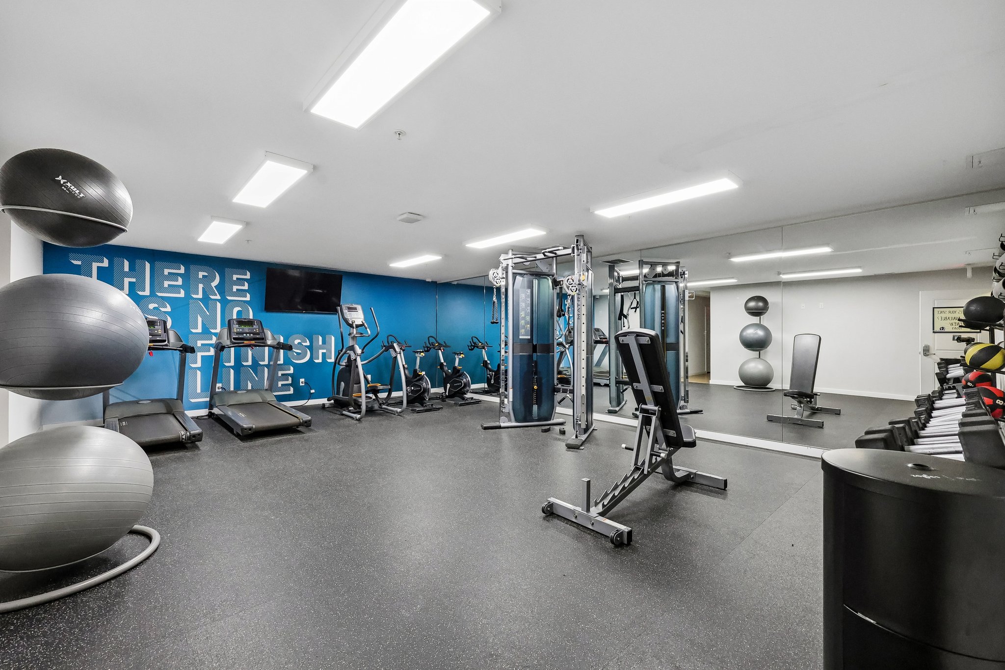 Fitness center with workout equipment and machines