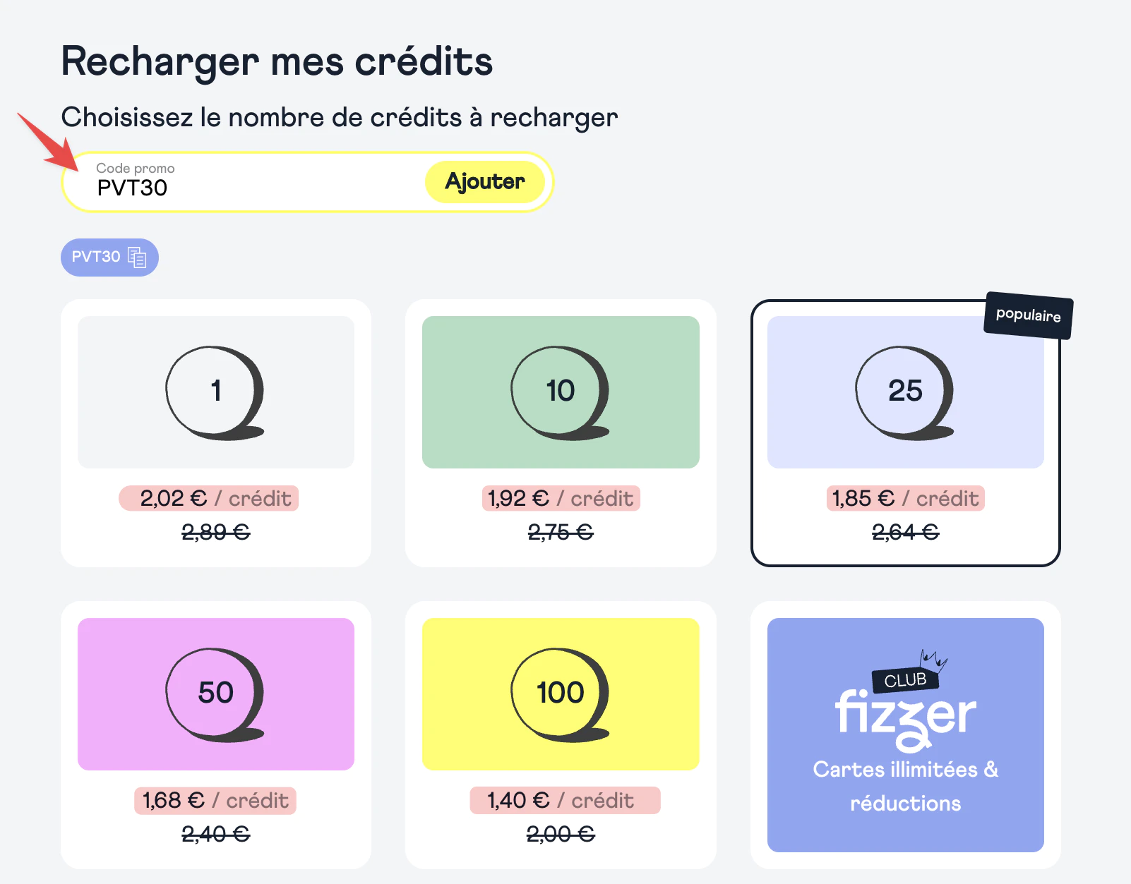Code promo Fizzer 30 PVTfr