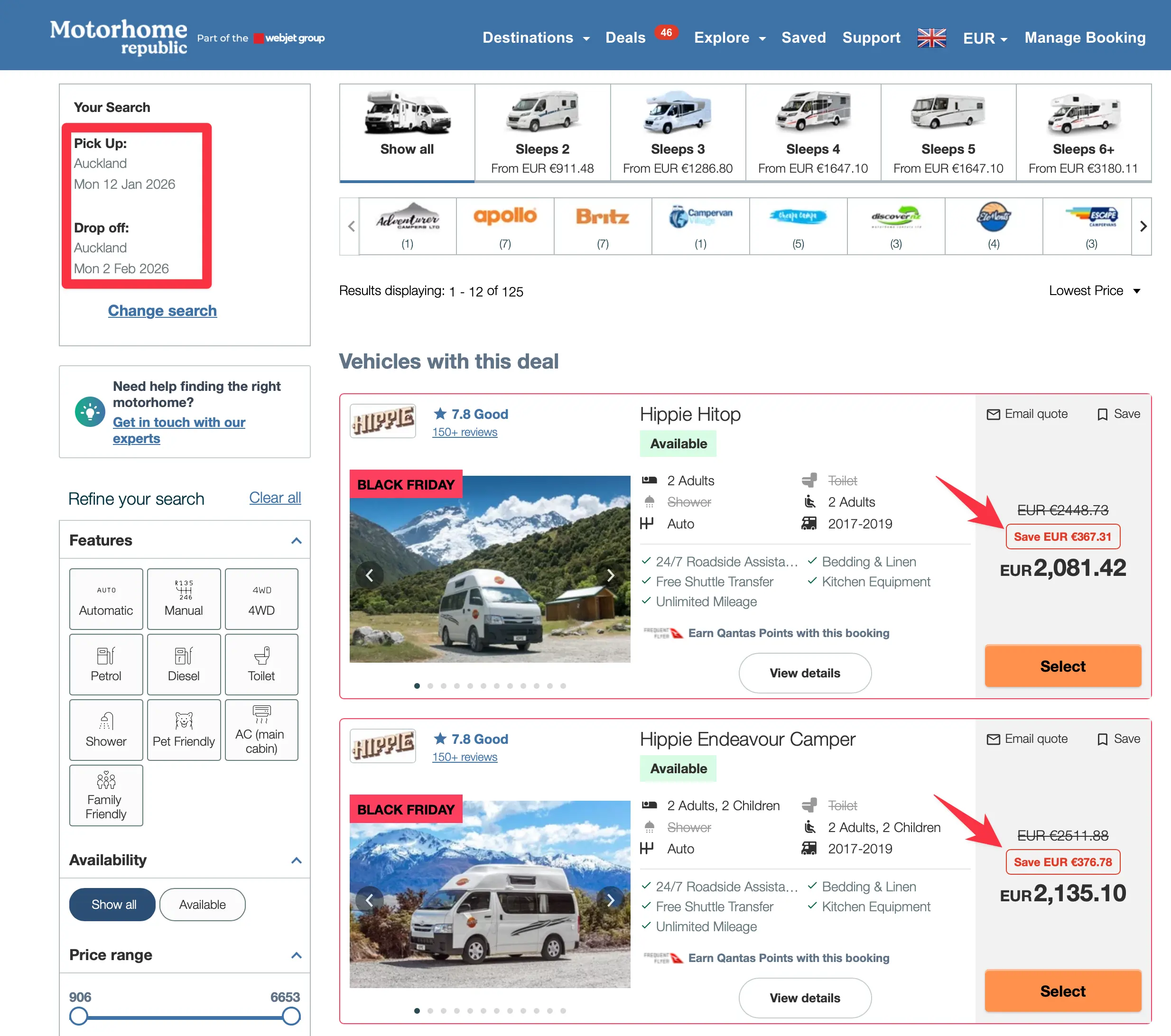 promo black friday location van nouvelle zelande Motorhome