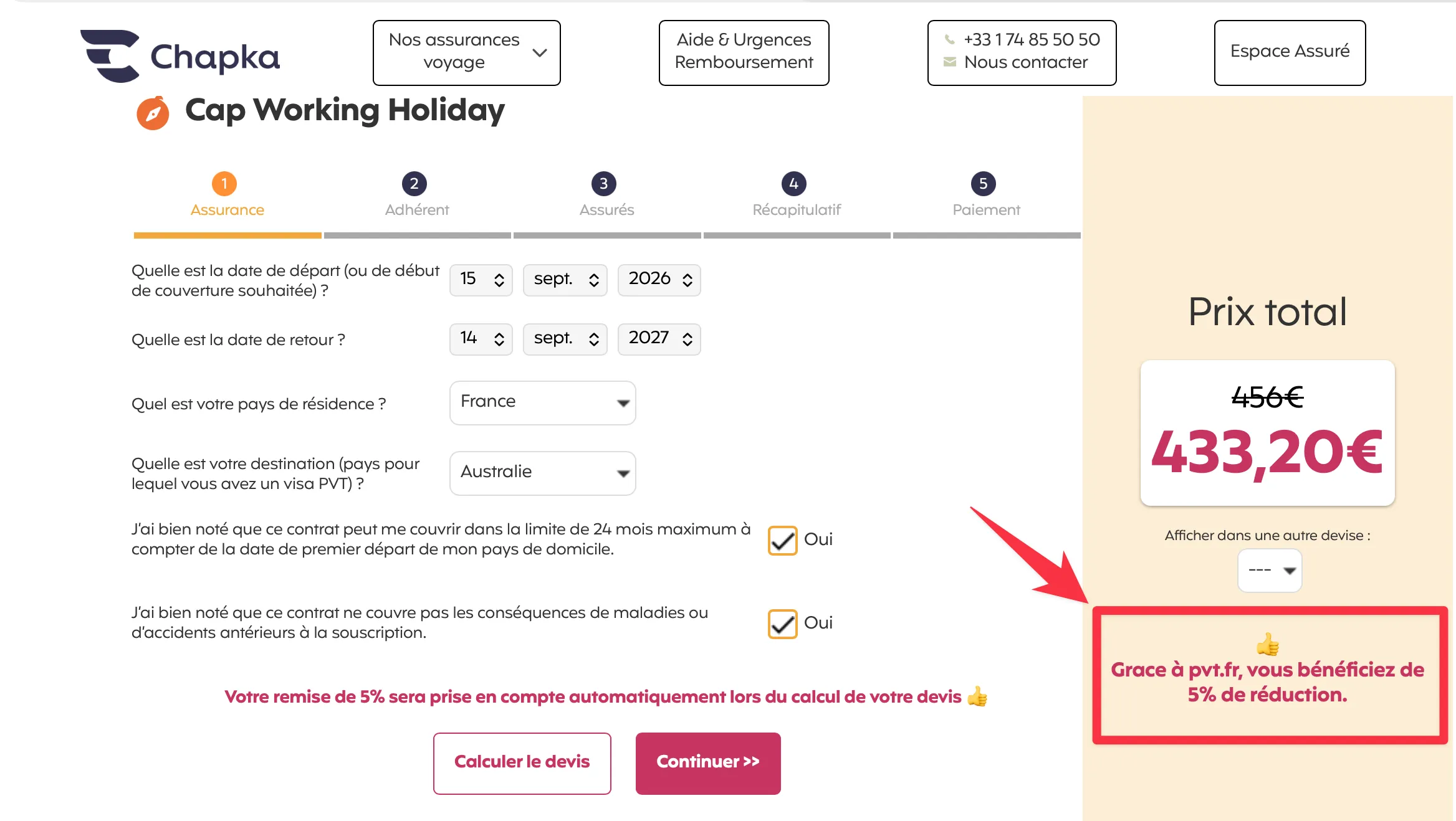 Code promo chapka confirmé offrant 5% de réduction sur la prime d'assurance