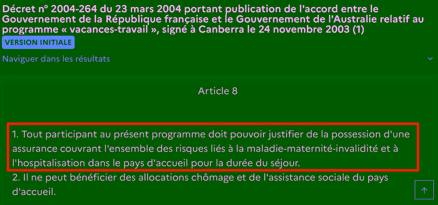 obligation assurance accord pvt australie