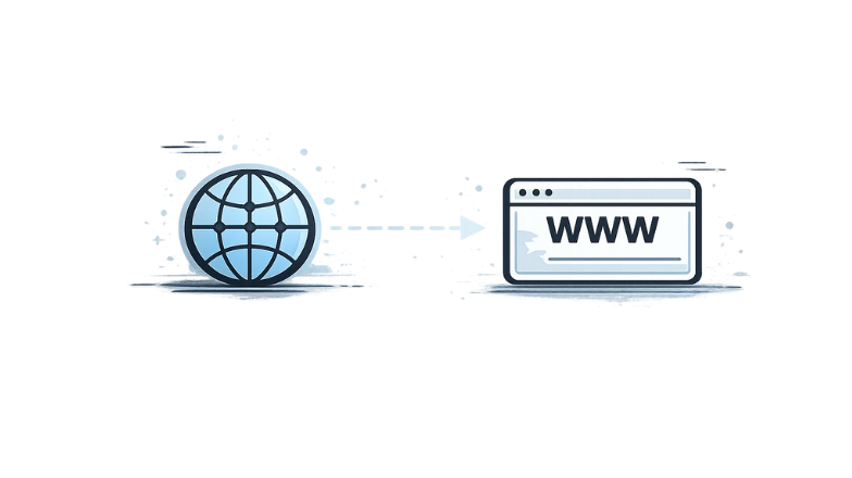 Minimal illustration showing how a SOCKS5 proxy routes traffic between the internet and a website, visualized with a globe and web browser icon.