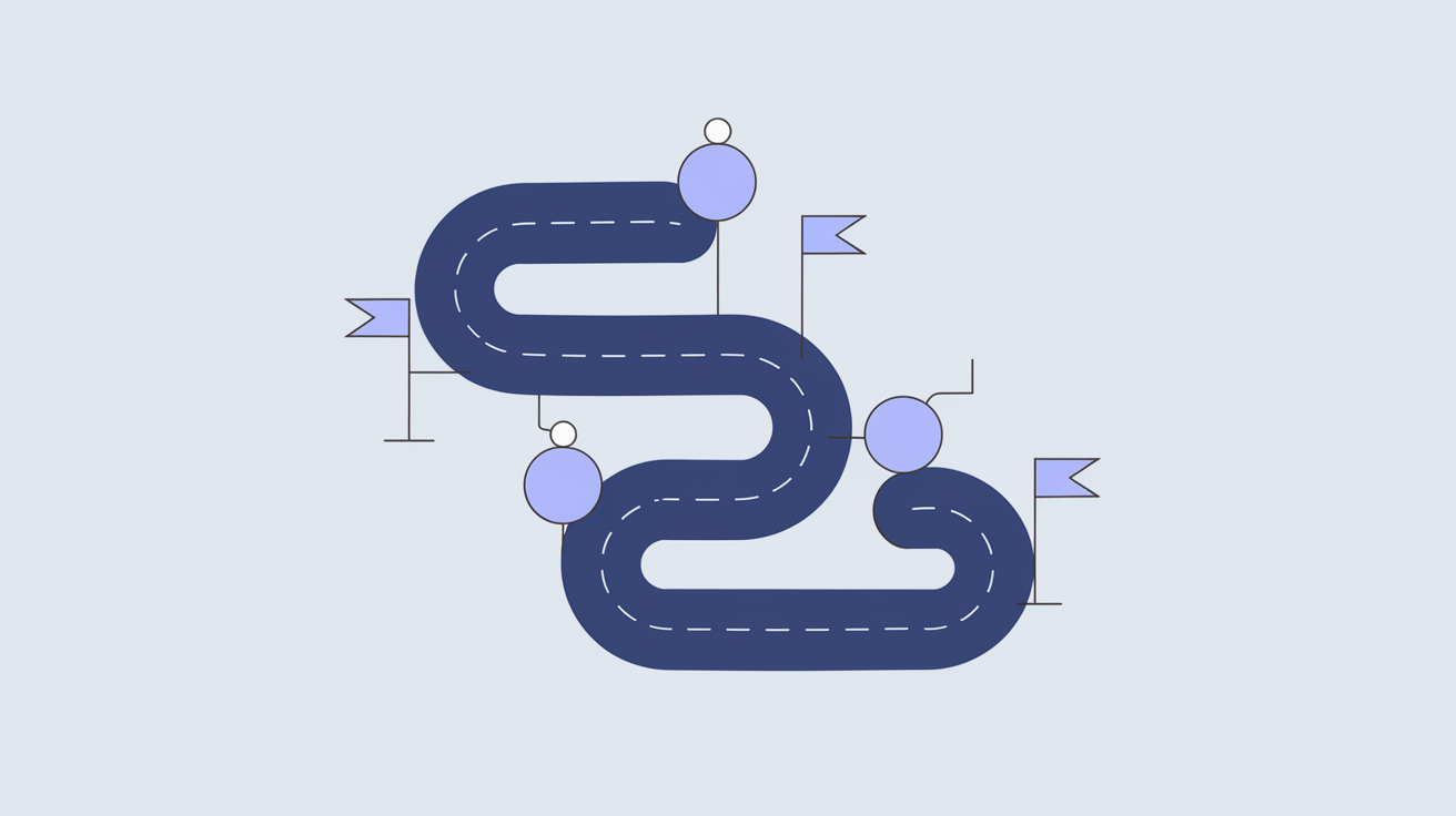 A horizontal timeline showing six phases of a content strategy roadmap from audit through measurement with milestone markers