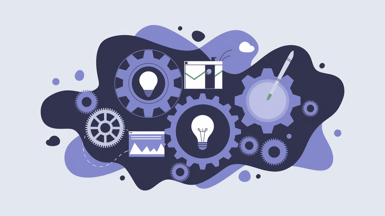 Split view showing a content editor on one side and technical SEO elements like schema markup, page speed metrics, and crawl paths on the other