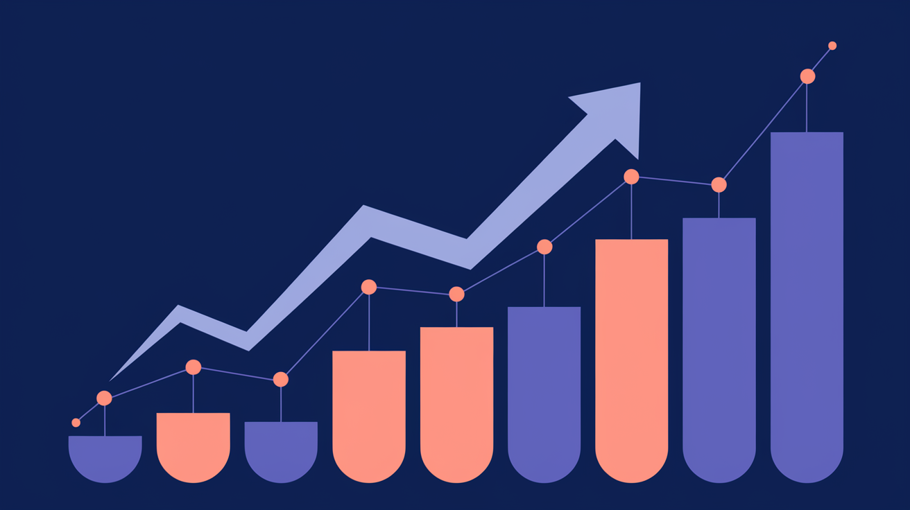 Line chart showing website traffic growth over 12 months with key milestones labeled at months 3, 6, and 12