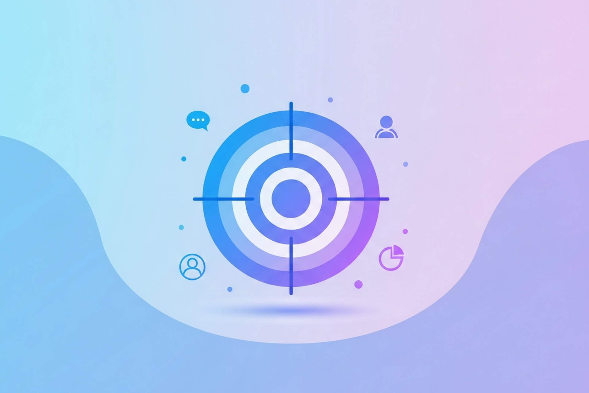 A single flat design target and bullseye icon in blue and lavender on a soft pastel gradient background, representing precise audience targeting through personalized content