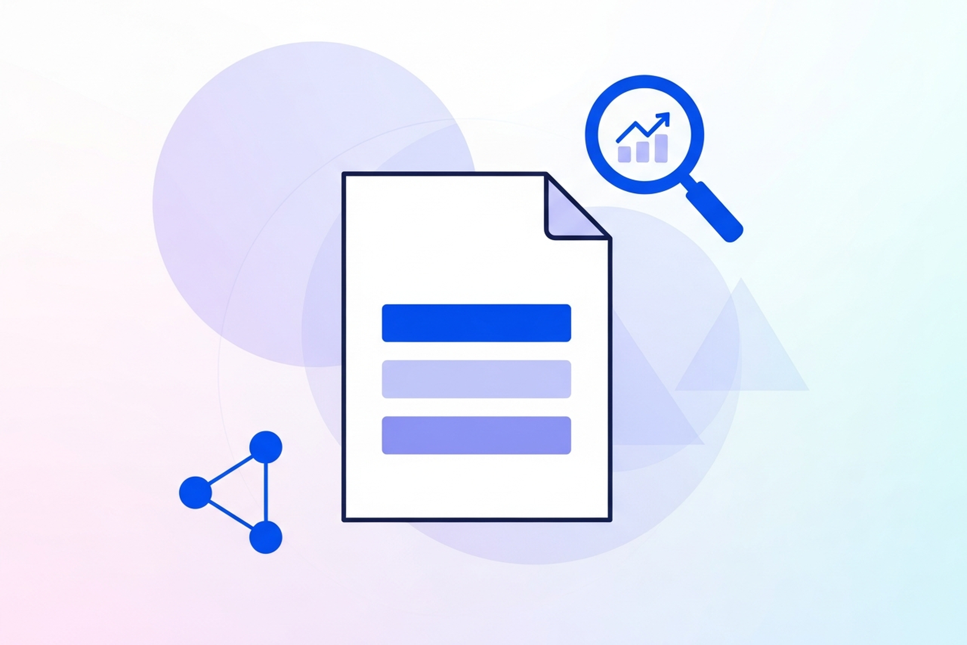 A single document page icon with three horizontal section bars in blue and lavender on a soft pastel gradient, representing a structured content template