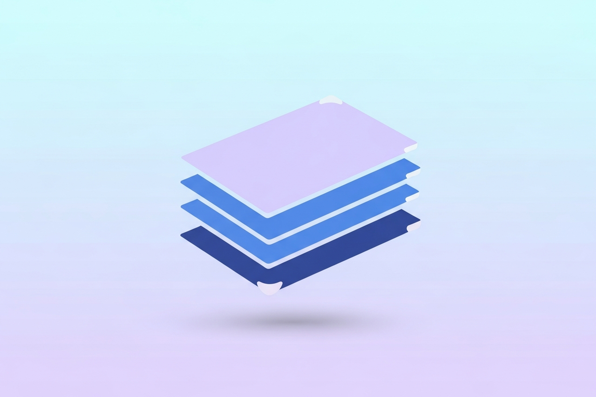 A single flat design layered document stack icon in blue and lavender on a soft pastel gradient background, representing organized content planning