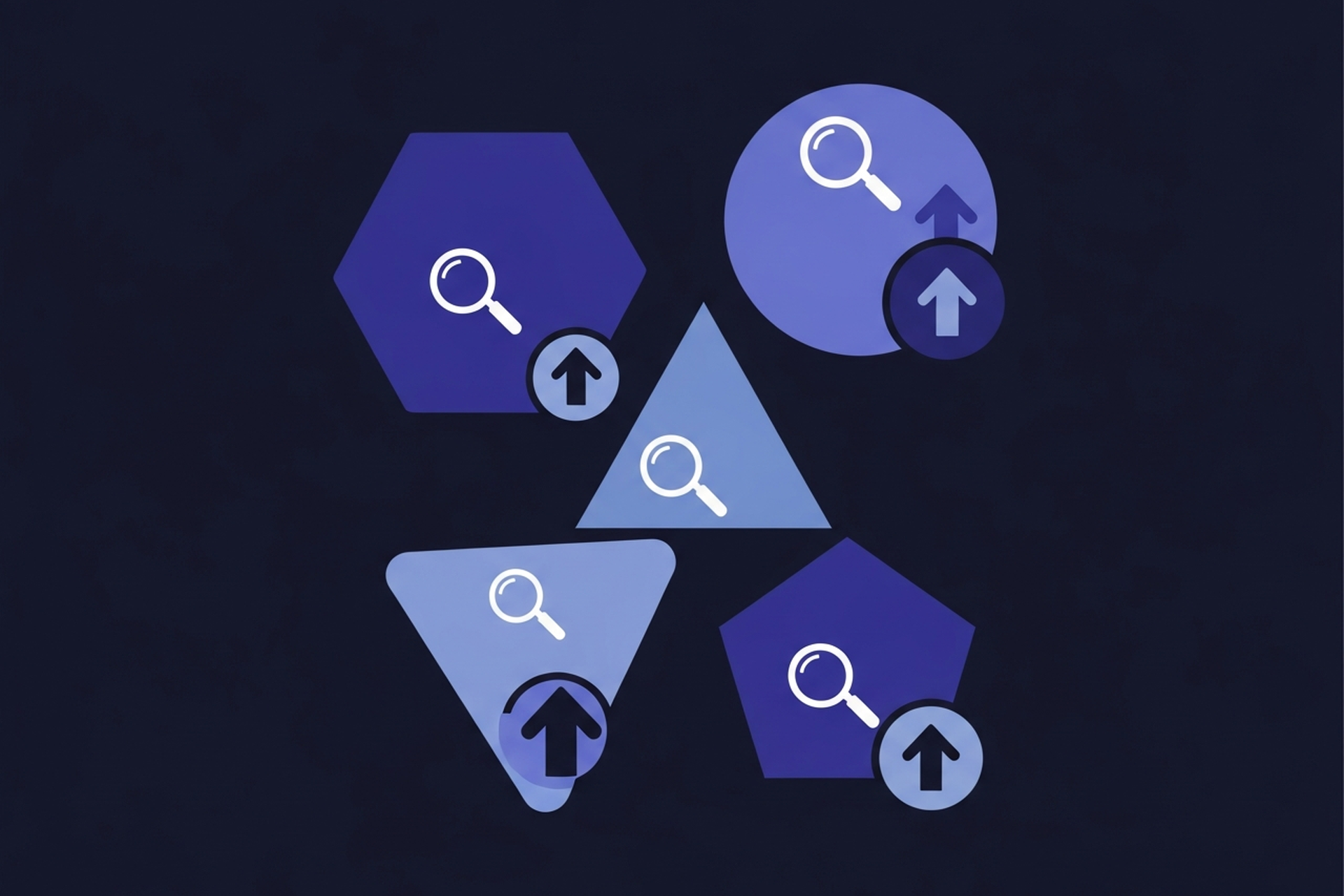 Abstract illustration showing different industry icons connected by search and content strategy pathways