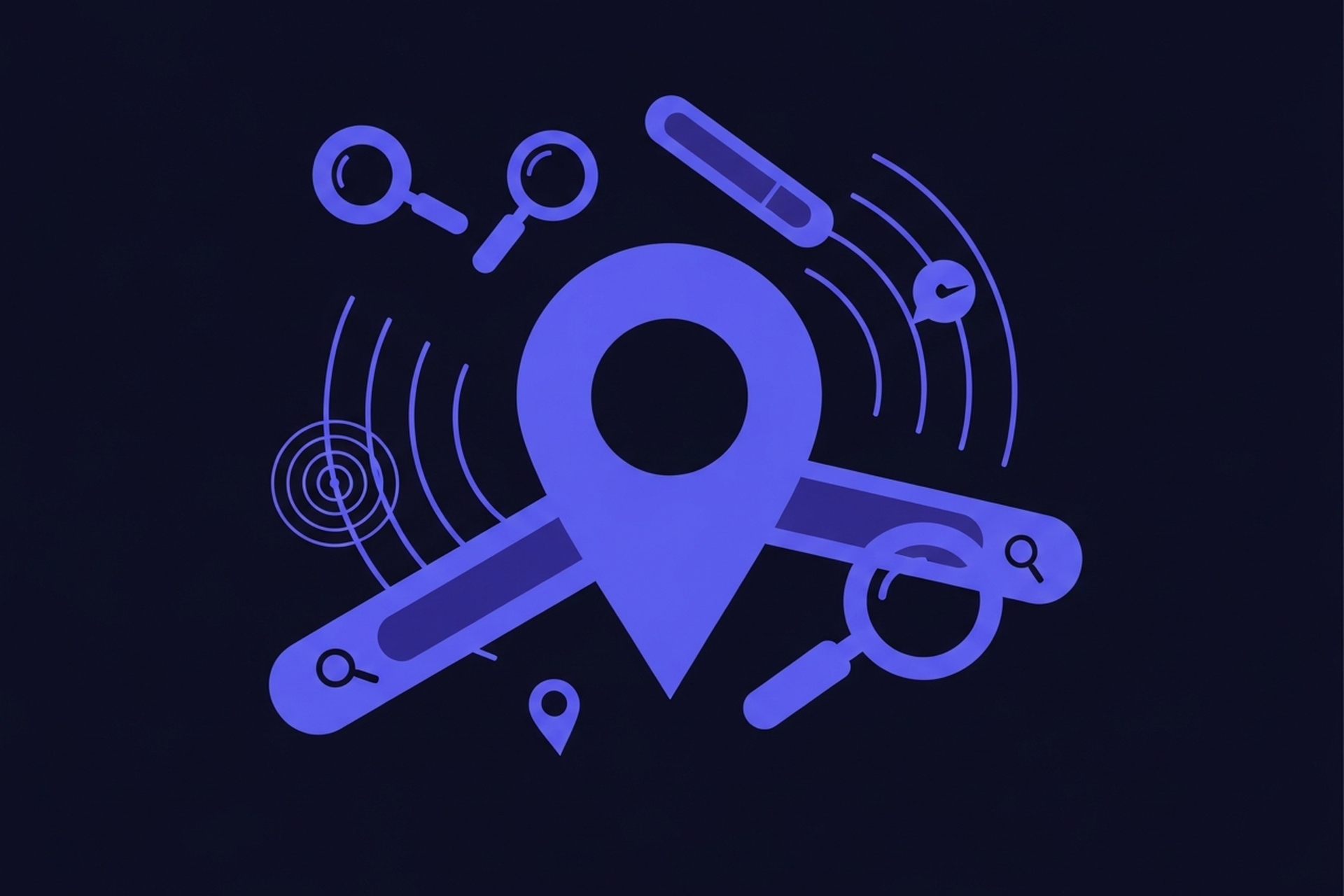 Illustration showing local SEO service components including Google Business Profile, citations, on-page optimization, and content