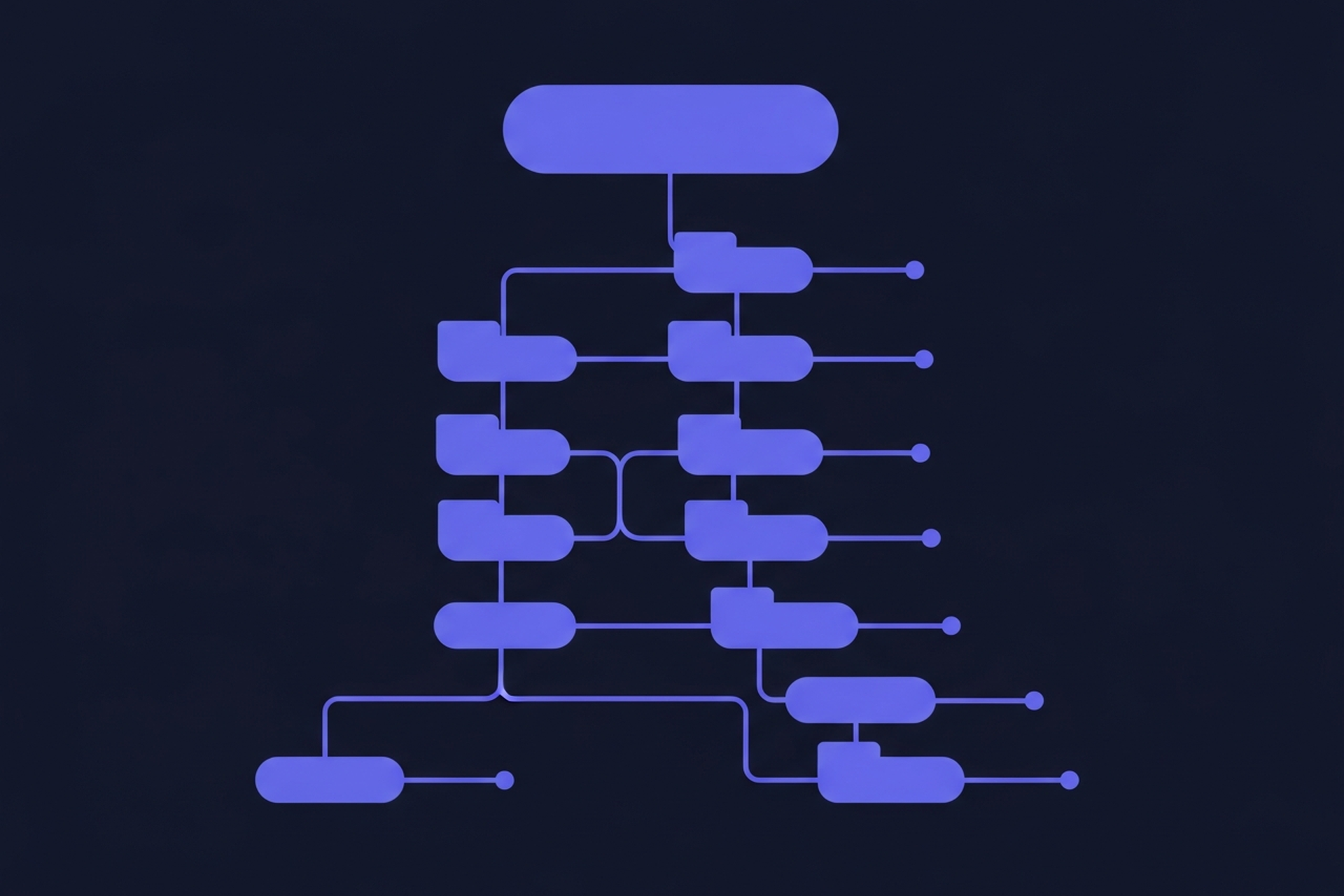 Website URL hierarchy tree diagram branching from root domain through category folders to individual page slugs, with clean branching lines and breadcrumb path labels at each level