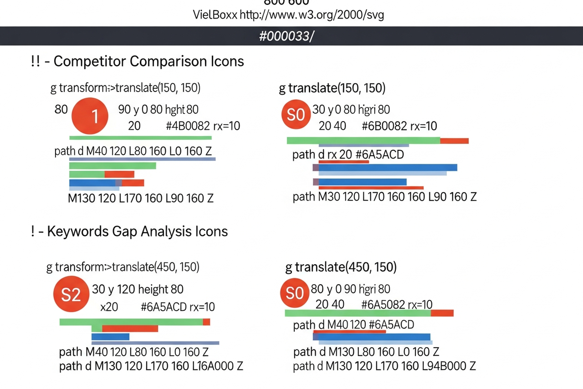 Abstract geometric competitor comparison and keyword gap analysis icons in indigo and periwinkle blue on a dark navy background
