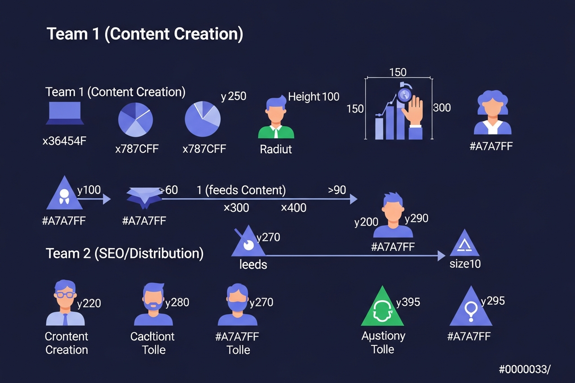 A flowchart showing a content production system where one team feeds multiple output channels simultaneously