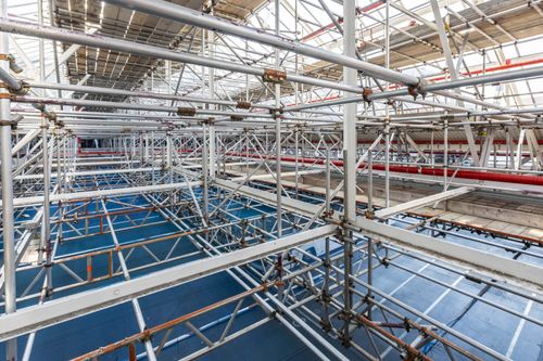 Cross section of scaffold structure providing access and protection.