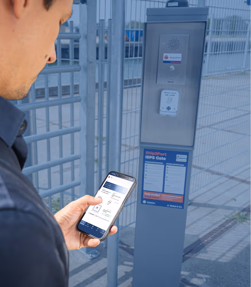 A man checks his booking for Nobel’s ISPS quay