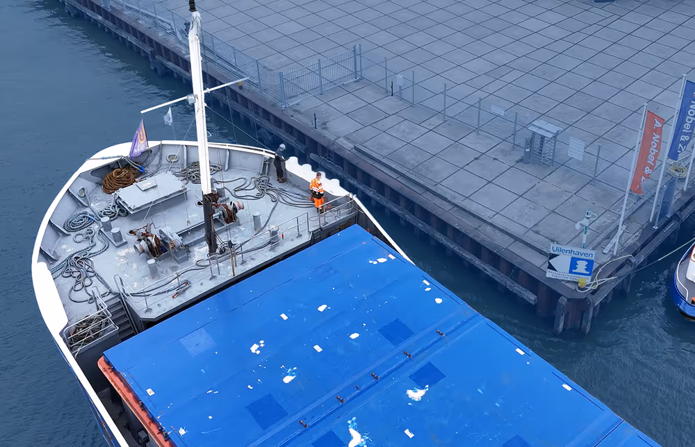 A seagoing vessel arrives at Nobel’s ISPS quay