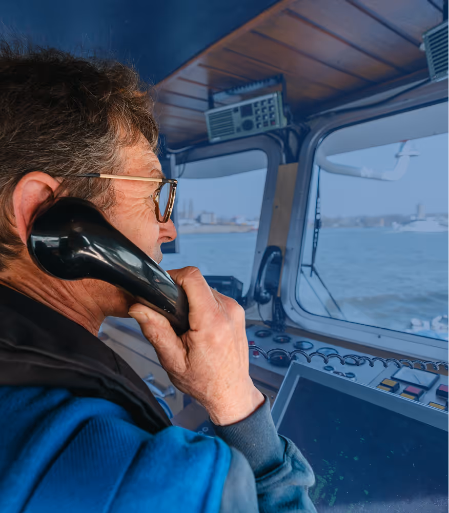 A bunkering services employee calls Nobel’s quay