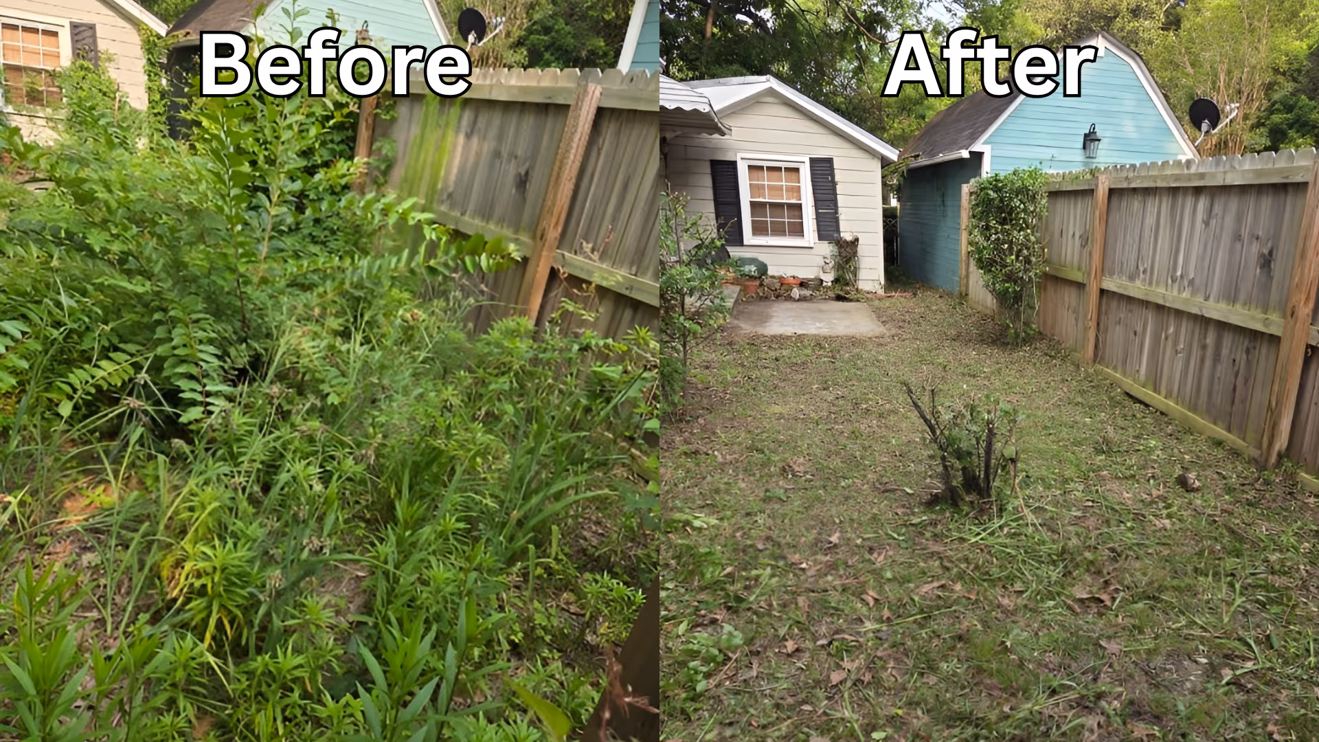 before and after leaf cleanup by ATC Lawn Care in Sumter, SC