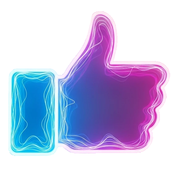 Glowing neon thumbs-up icon with blue and purple gradient and electric light effects showing that Websites by Gabriel helps with integrating your business with social media