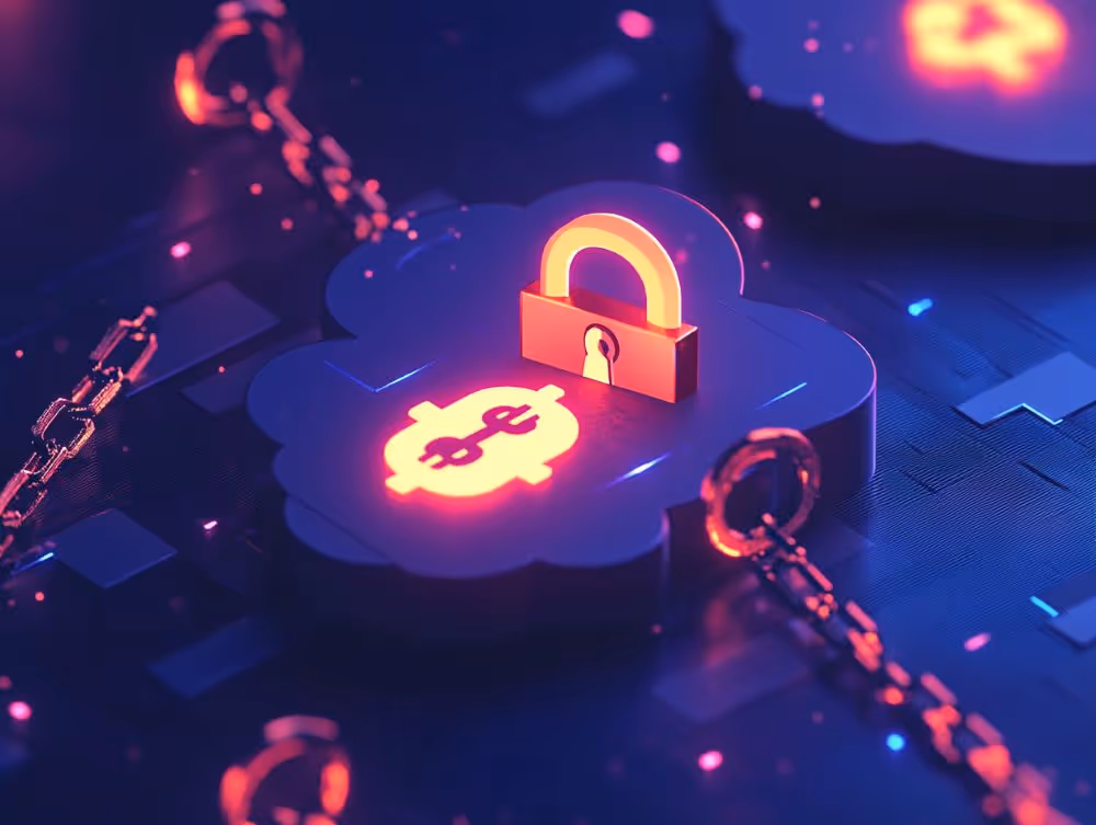 Glowing red lock on cloud with chained access