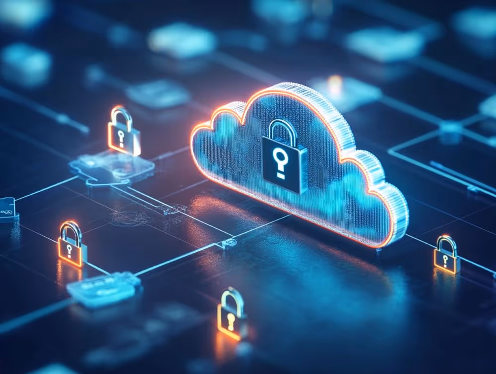 Blue cloud with padlock and connected locks