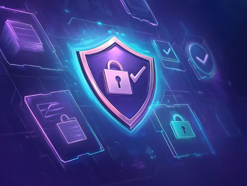 Shield icon with lock, checkmarks and locked folders