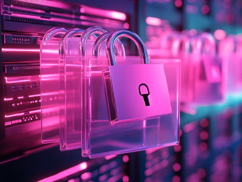 Transparent padlocks in front of servers