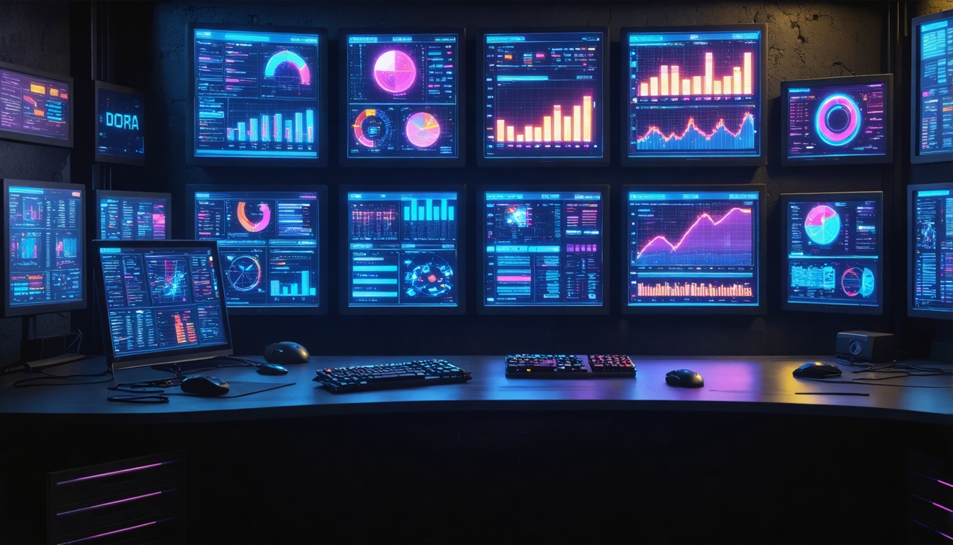 illustration of multiple screens monitoring for compliance metrics