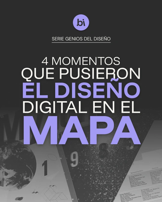 Fondo azul con texto blanco: "4 momentos que pusieron el diseño digital en el mapa" sobre April Greiman