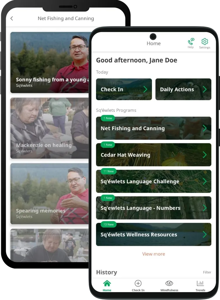 Sq’éwlets members learning and development app for healing, language, and culture.