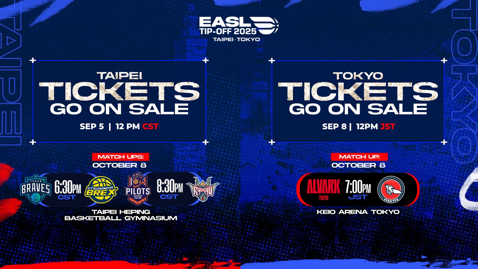 Tickets for EASL Tip-Off 2025 Games in Taipei and Tokyo on Sale September 5, 8