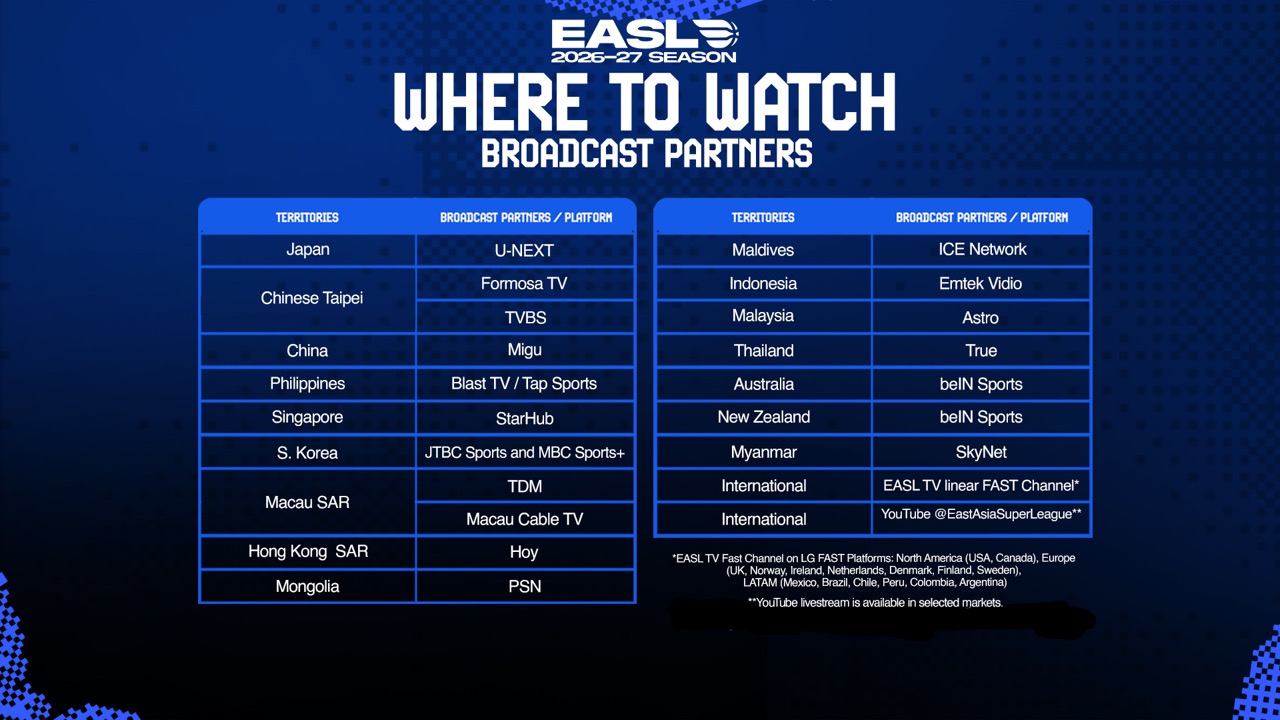 EASL Announces Global Broadcast Partners for 2026-27 Season
