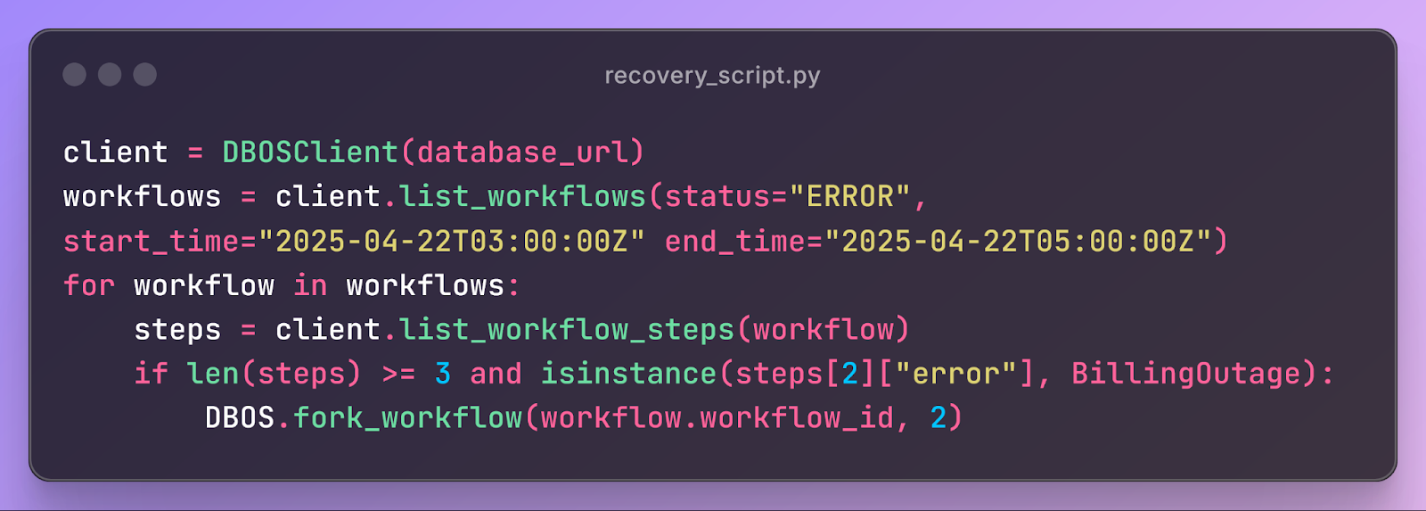 Sample script that fixes a workflow processing error