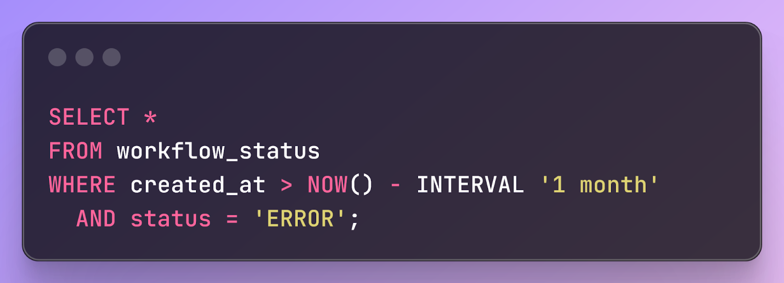 Example SQL query to retrieve durable workflow status