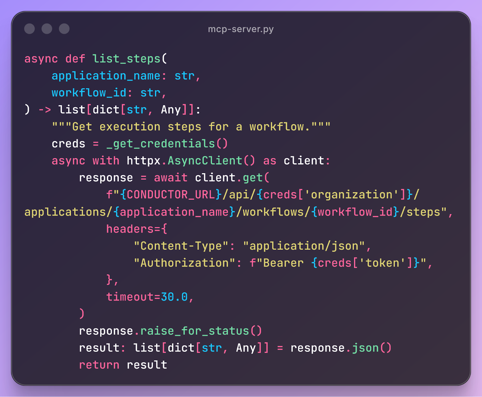 DBOS MCP server code example for durable workflow execution