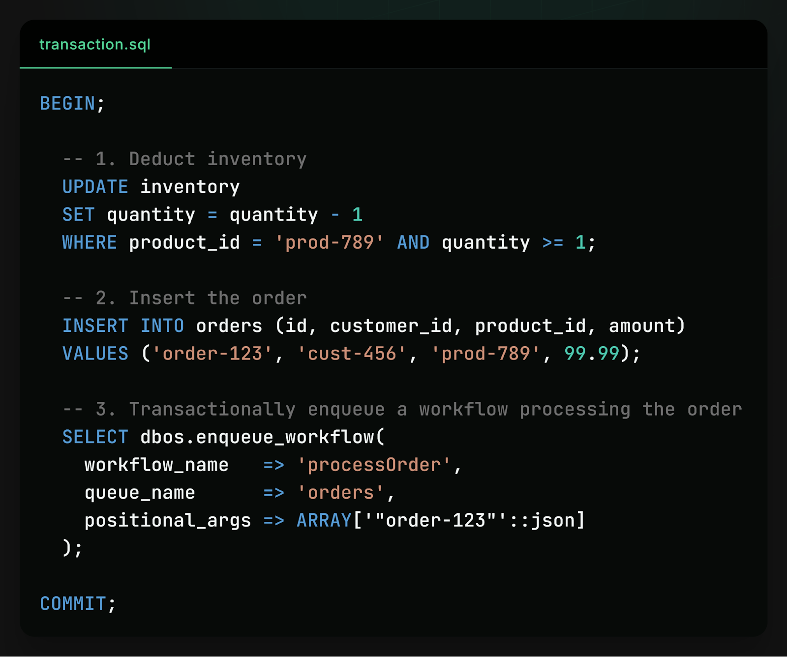 Invoking a durable workflow via a Postgres SQL transaction