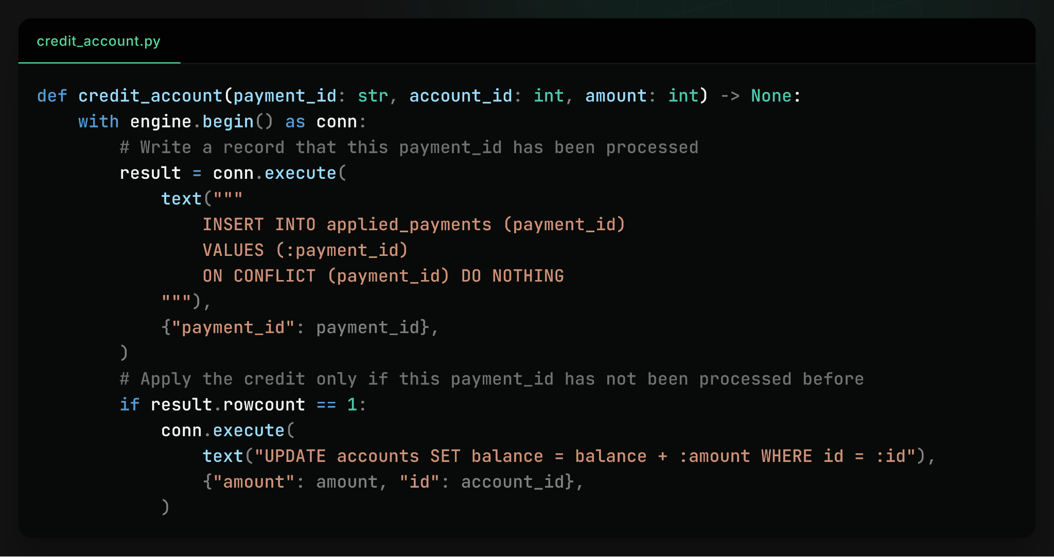 application-level bookkeeping code example