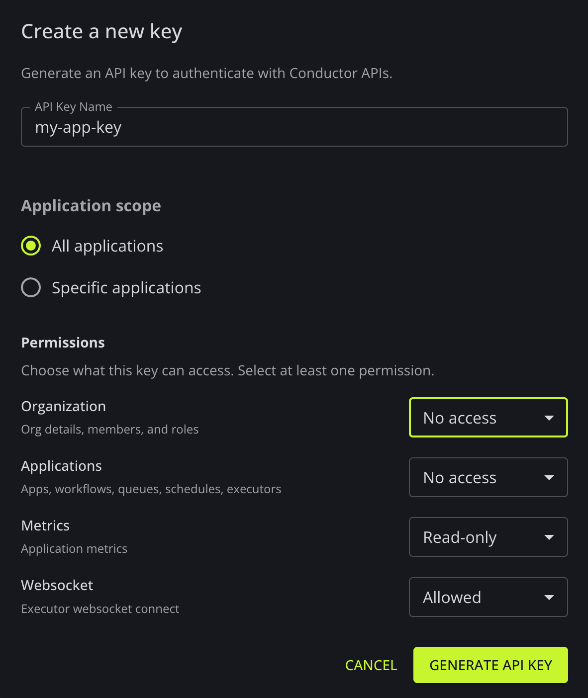 Role based access control RBAC for DBOS API keys