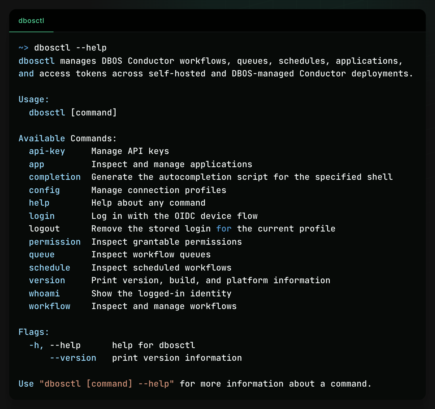 DBOS Conductor CLI command listing