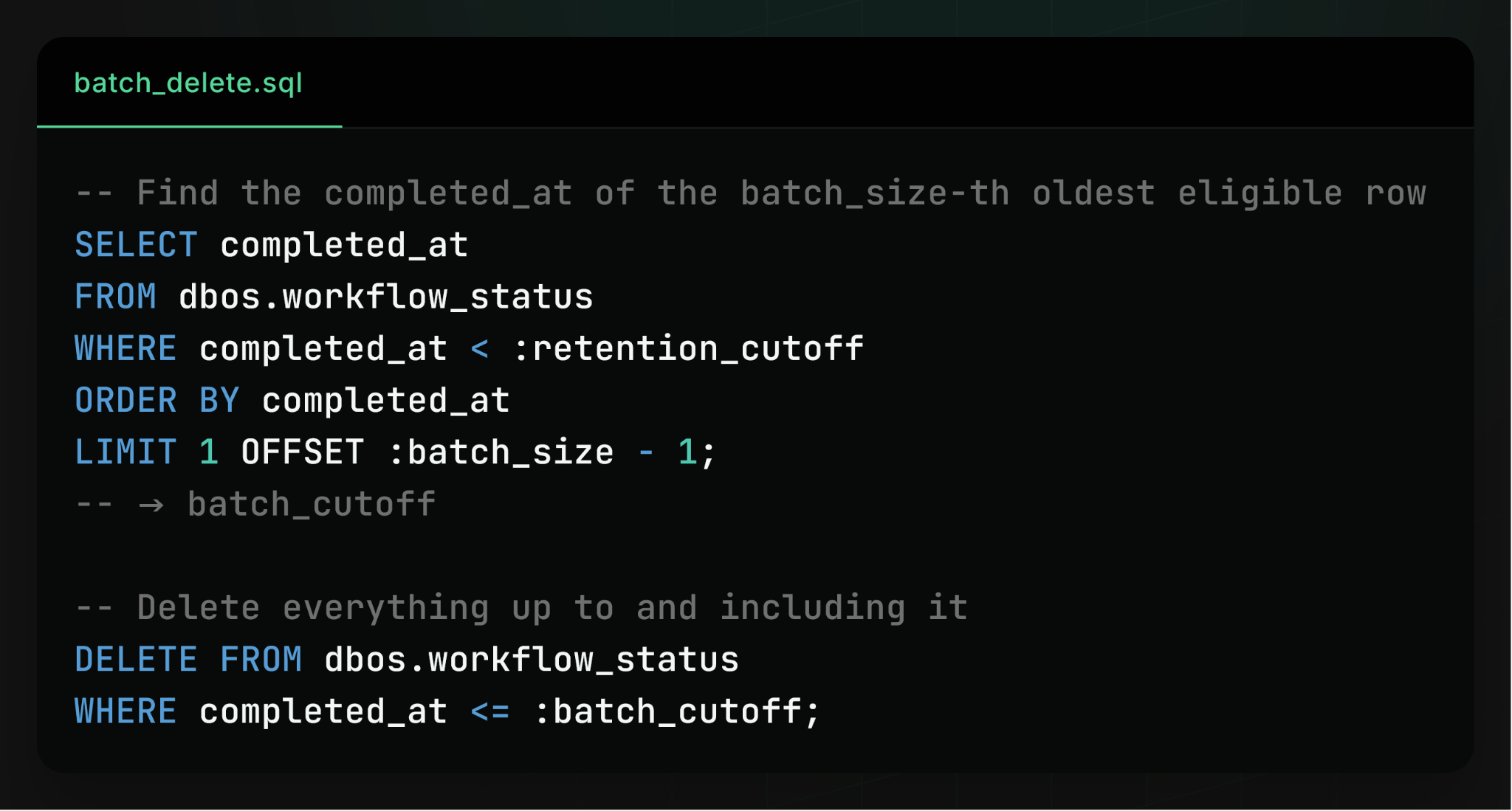 Workflow deletion SQL statement