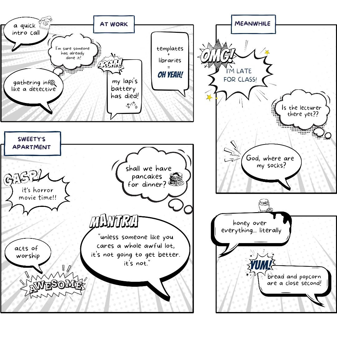 a comic collage of what makes senpai, senpai