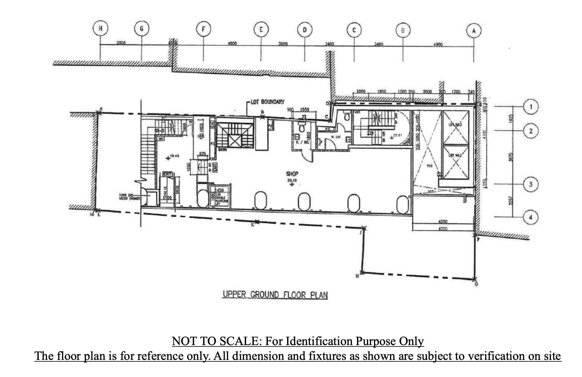 Ref#3489: Upper Ground Floor Plan showing rooms, walls, doorways, and fixtures—ideal for renting a restaurant, shop, or office. Not to scale; for identification only. All dimensions must be verified onsite.