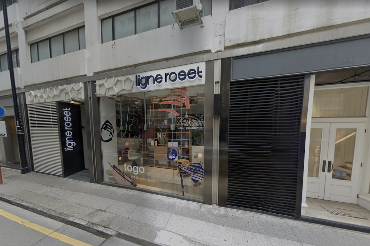 Ligne Roset storefront on Leighton Road in Causeway Bay with large windows, visible furniture displays, and signage.