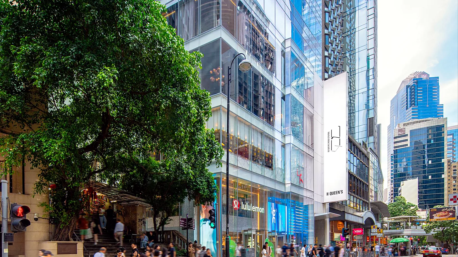 Restaurant space at H Queen's, Central – the tower seen from Queen's Road Central