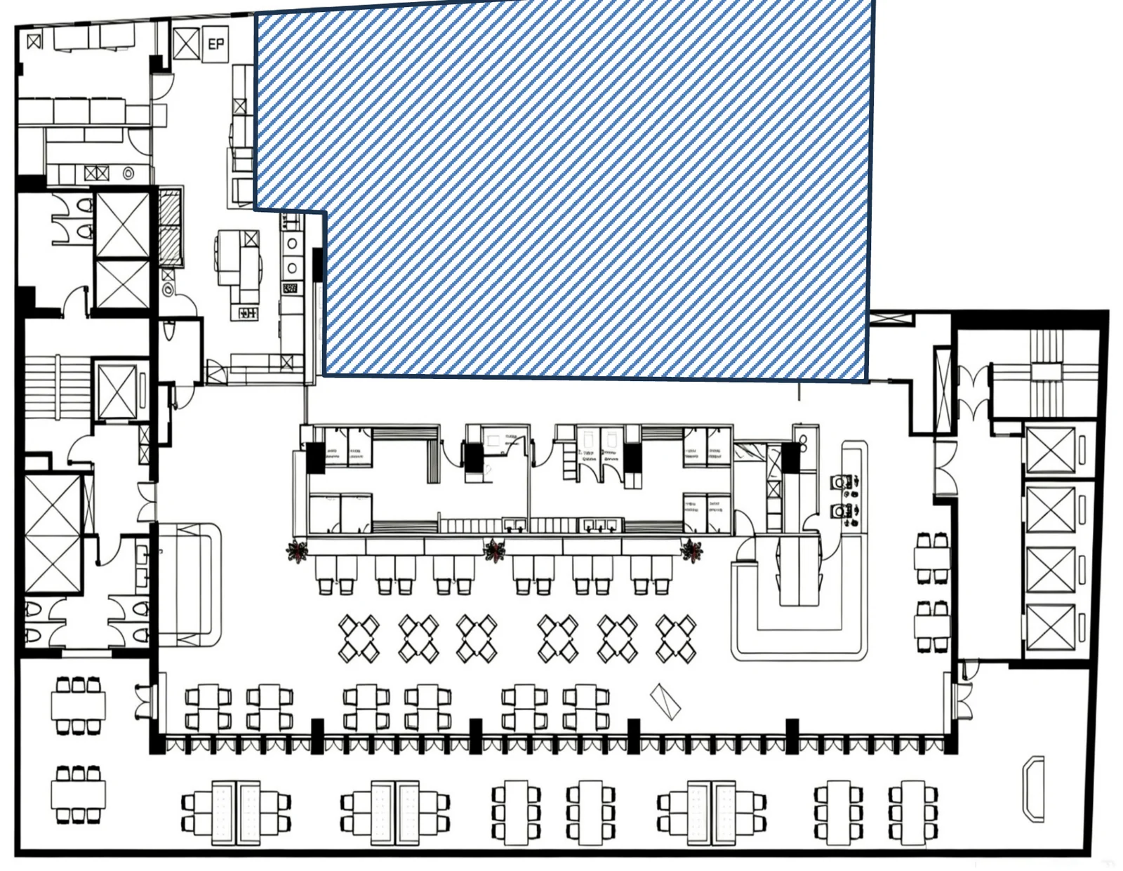 Restaurant for lease in Central – existing restaurant and bar layout plan