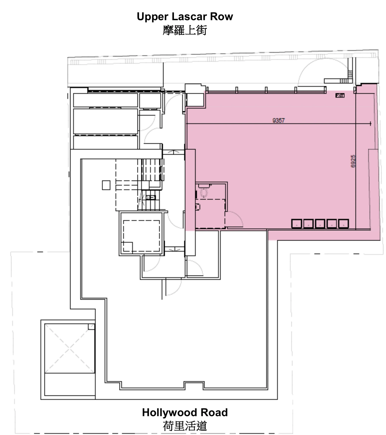 Shop at Hollywood Residence, Sheung Wan – lower ground floor plan with the shop highlighted