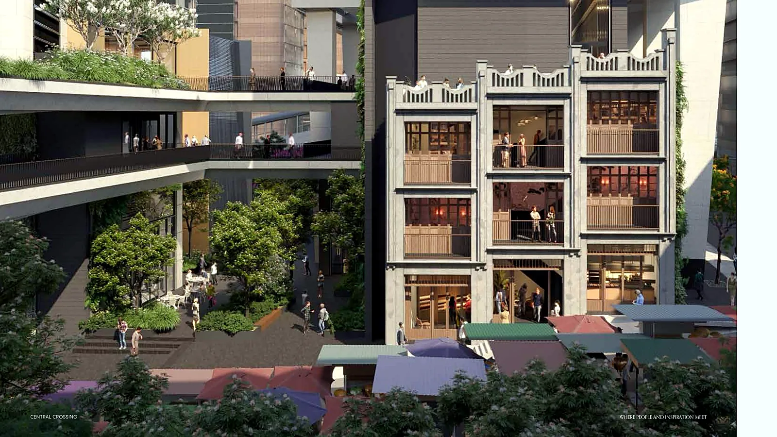 Restaurant at Central Crossing, Central – heritage courtyard and alfresco retail